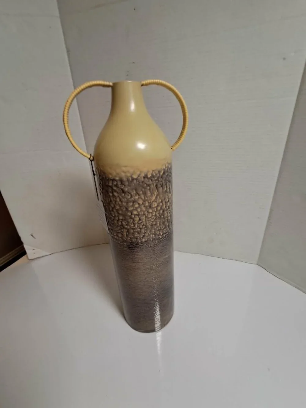 Handmade Indian Textured Metal Vase Gray Beige